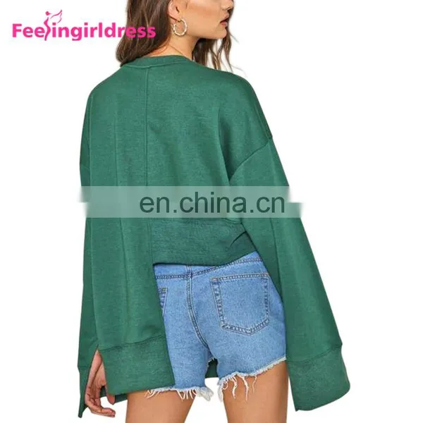 Low Moq Fashion Long Sleeve Women Solid Blank Crew Neck Plain Sweatshirt photo-6