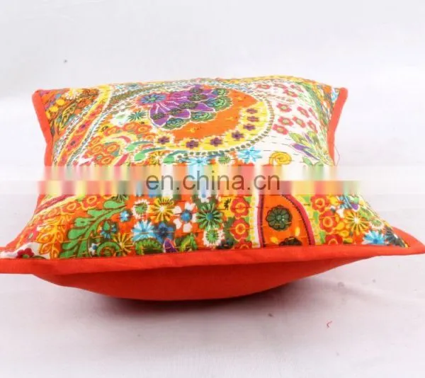 Hand-stitched Kantha Pillow Indoor & Outdoor-Indian Yellow Flowlers Kantha Cushion Covers-Kantha Pillow Covers Textile Art photo-3