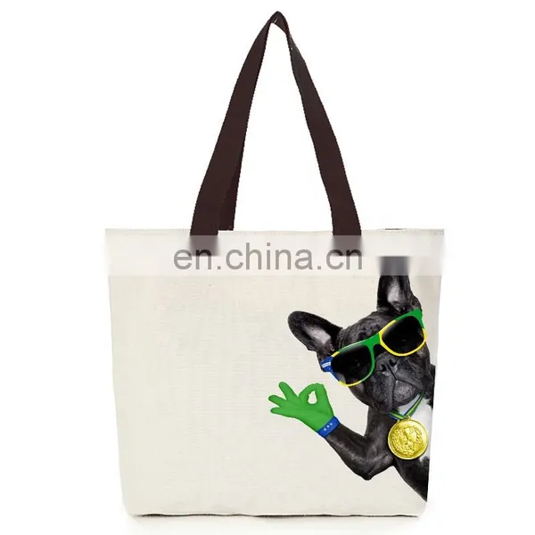Canvas Cotton Cool Dog Tote Hand Eco Bag With Zipper photo-5