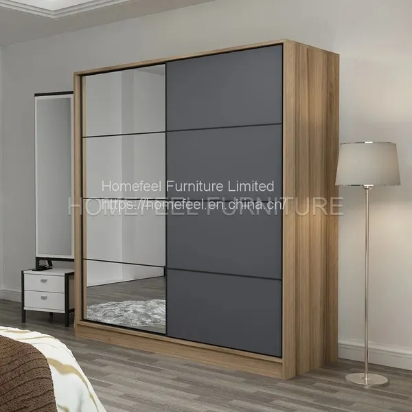Modern 2 Mirror Doors Sliding Wardrobe Armoire photo-2