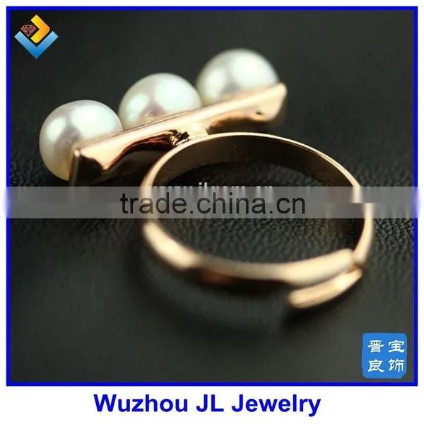3PCS Natural Pearl Stone Line Ring Rose Gold Plated Pearl Stone Opening Ring photo-2
