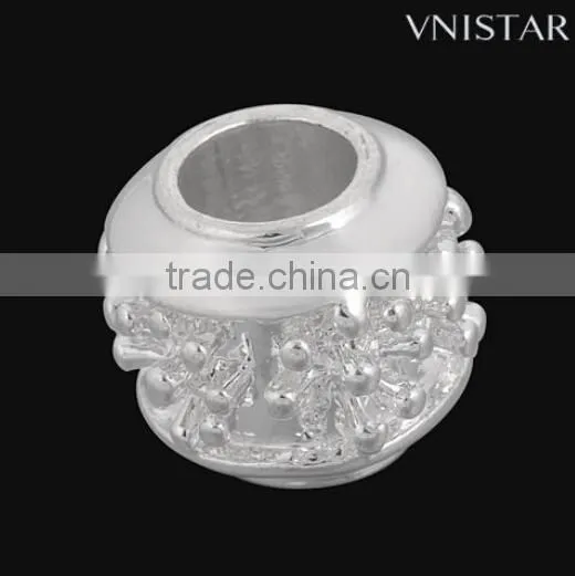 Vnistar Silver Plated Metal Beads Jewelry With Flower Raised for Bead Bracelet NecklacePBD2198 photo-2