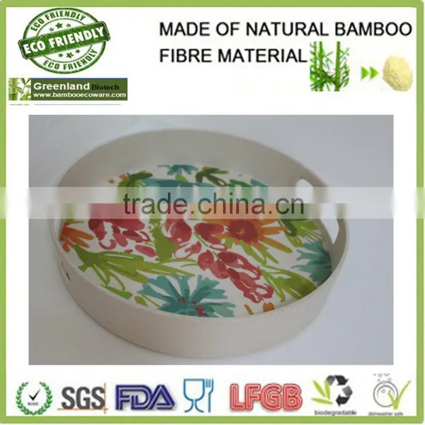 Round Tray With Ears of Bamboo Fibre for Sevring, Disposable Kitchen Cutlery Sushi Bamboo Tray for Restaurant