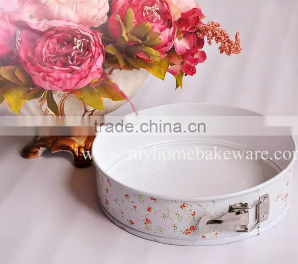 Dia.22*H7cm Carbon Steel Non-stick Round Springform Cake Pan With Decals and Flowers