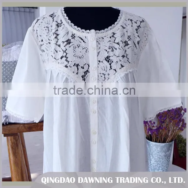 Fashionable White Cotton Sleepwear Women Nightgown photo-3