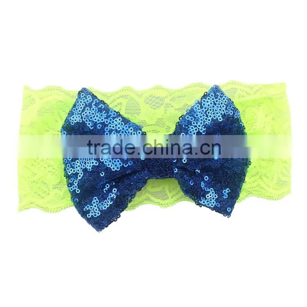 Sequin Bowkont Lace Headwraps - Fabric Knitted Bow Elastic Headband-flashing Bow Headbands photo-3