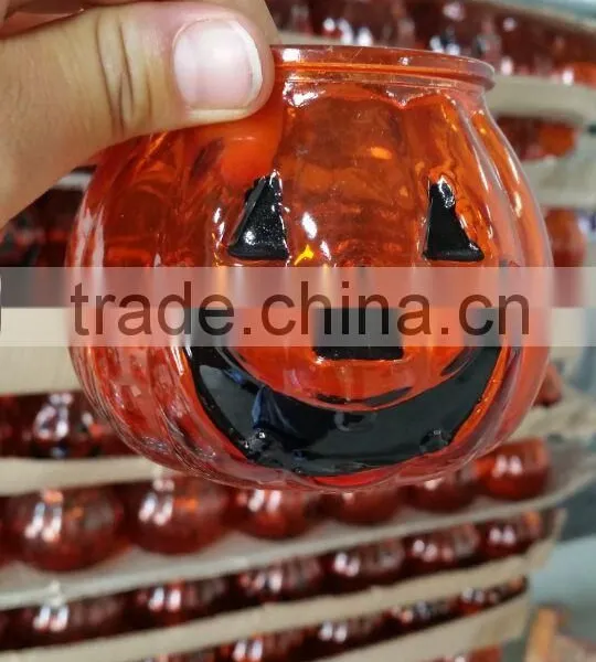 Pumpking Shaped Glass Candle Jars for Halloween photo-3