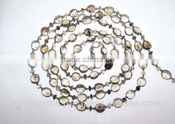 BEZEL CHAINS WITH GREEN AMETHYST AND BEADS photo-5