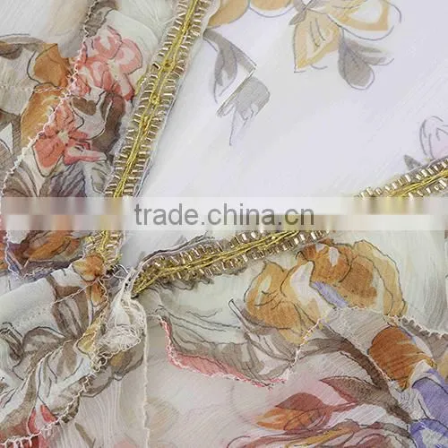 100% Silk Short Sleeves Blouse With Beaded Collar/beach Blouse photo-2