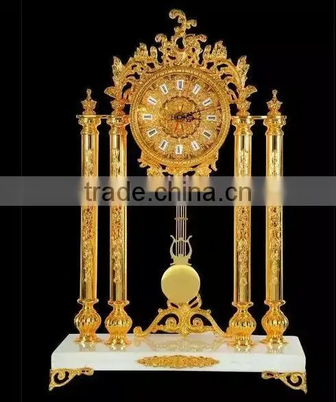 Antique Brass Table Clock, French Rococo Marble Base Table Clock, Vintage Mantel Clock photo-5