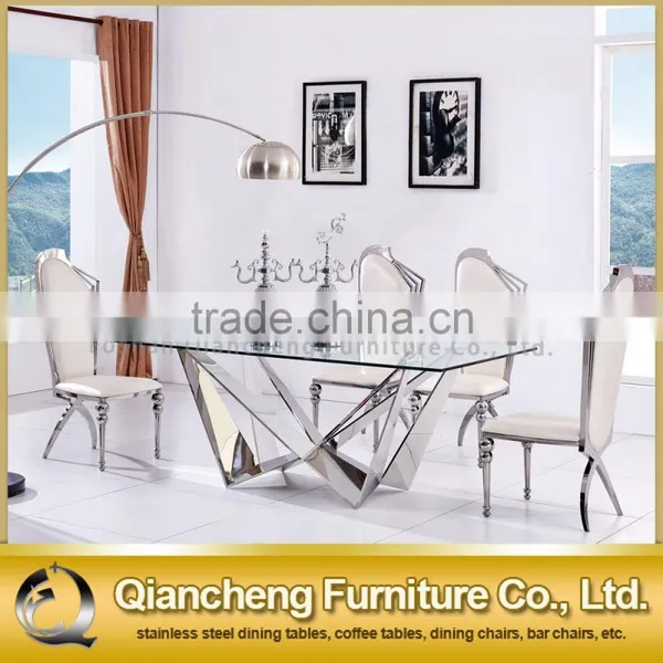 Silver Stainless Steel Leg Glass Dining Table for Wedding Banquet photo-2