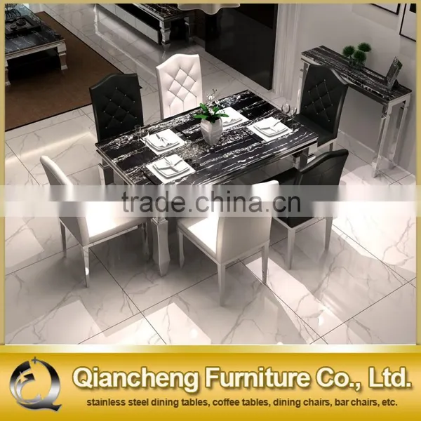 Dining Room Stone Top Stainless Steel Table Chair Sets photo-3