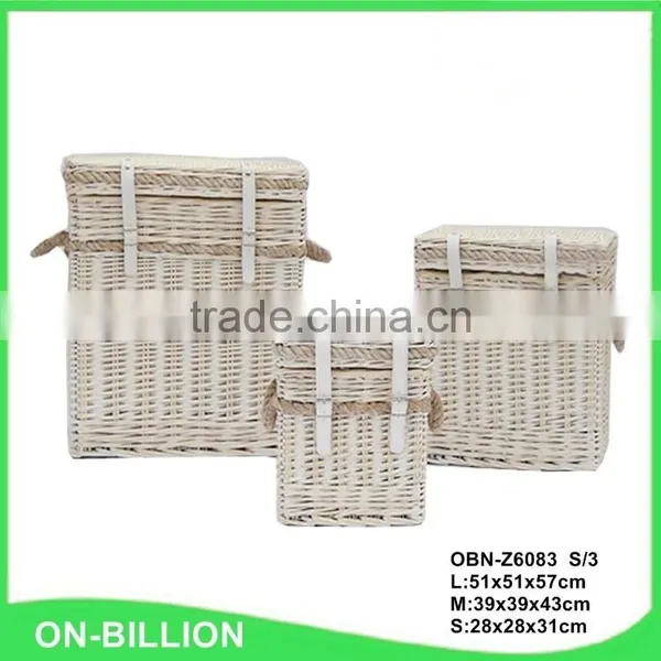 Home Use Large White Color Wicker Basket With Rope Handles photo-2