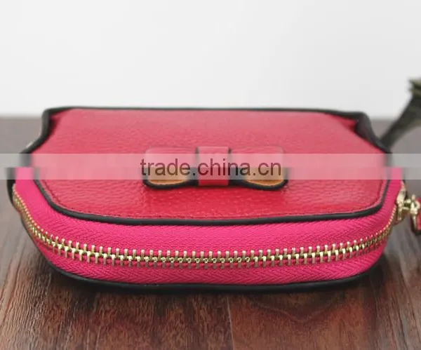 First Genuine Leather Bow Leather Purse Makeup Cosmetic Bag Shell photo-2