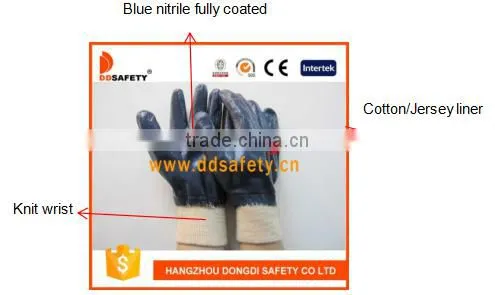 DDSAFETY 2017 Cotton Liner With Blue Nitrile Coated Anti Oil Safety Working Glove For Industry photo-3