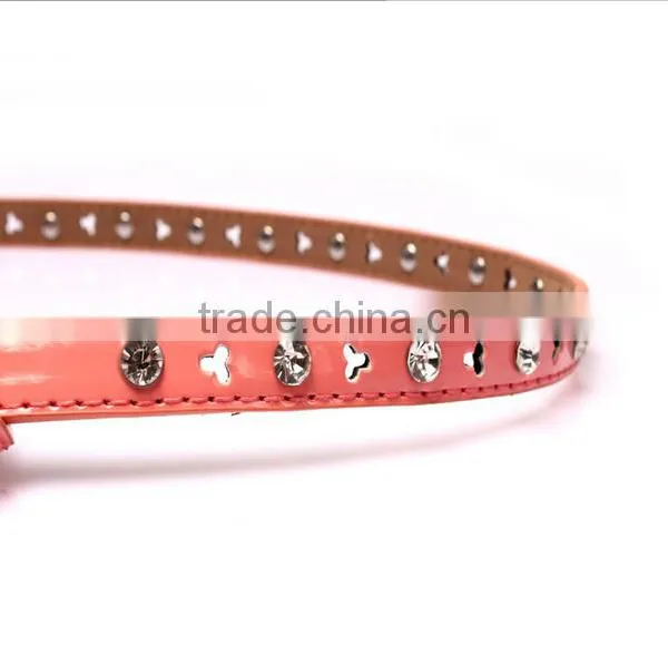 Fashion Rhinestone Inlaid Rivets Decorated Pin Buckle Sex Girl Thin Pink PU Waist Belt photo-5