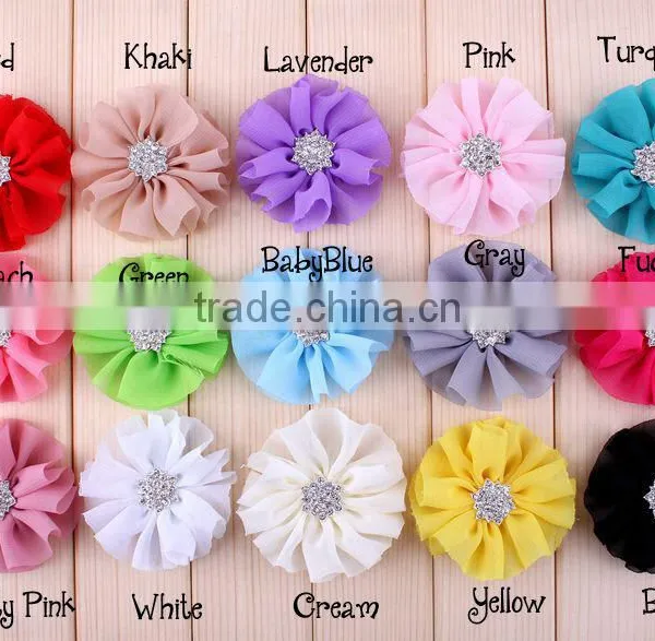 Fabric Chiffon Flower With Rhinestone in Center for Kids Hair Accessories photo-5