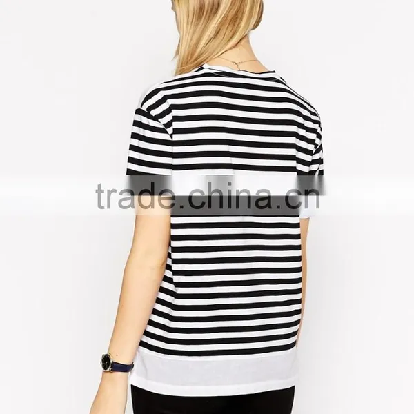 Latest Arrival Slash Neckline Top in Stripe With Woven Panels photo-2