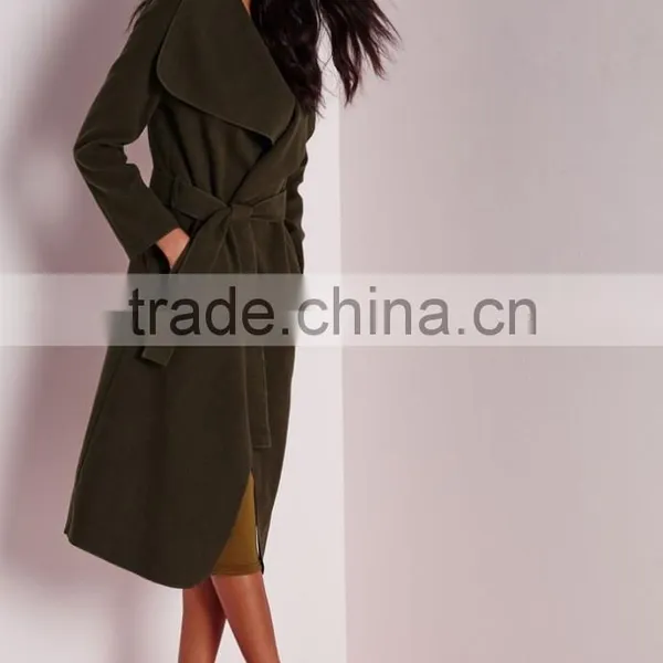 Best Selling Custom Lady Khaki Waterfall Coat Wholesale photo-4