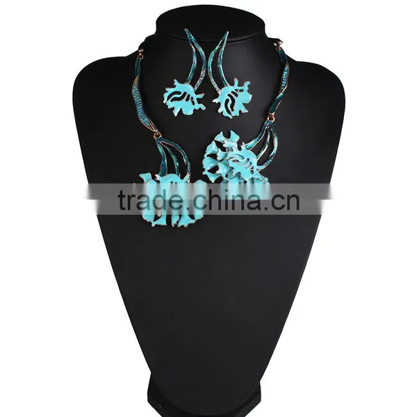 Big Brand New Design Metal Painting Carnations Necklaces Earrings Jewelry Sets for Women photo-2