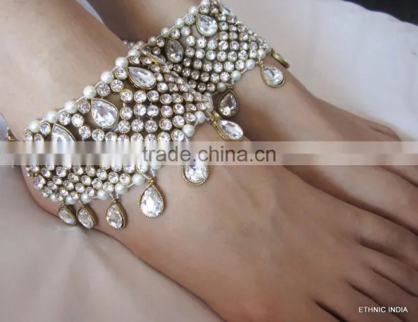 Bridal Crystal Broad Payal ANKLETS Pair Feet Bracelet photo-2