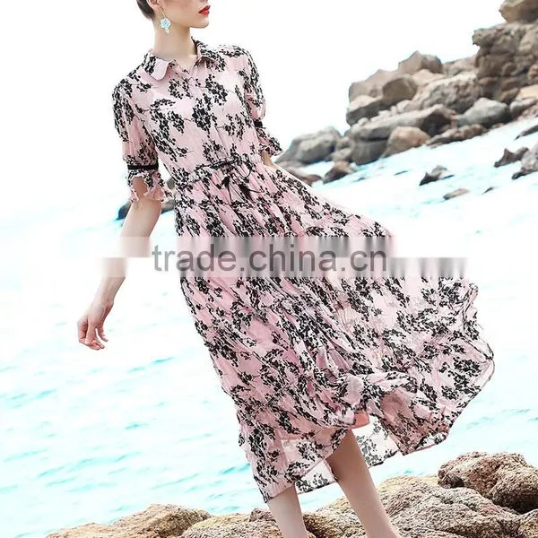 Maxnegio Printed Maxi Chiffon Long Pink Beach Dress photo-4