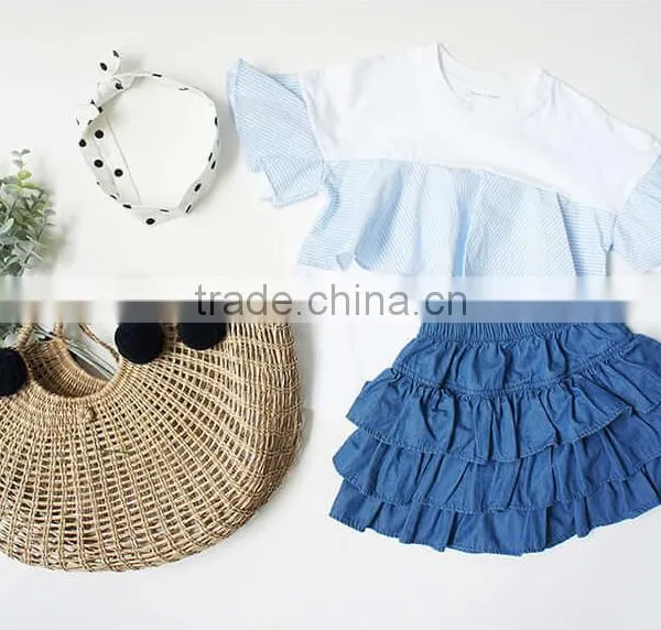 Denim Clolr 3 Layers Ruffle Shorts Stylish Kids Clothes Girls Shorts Wholesale photo-5