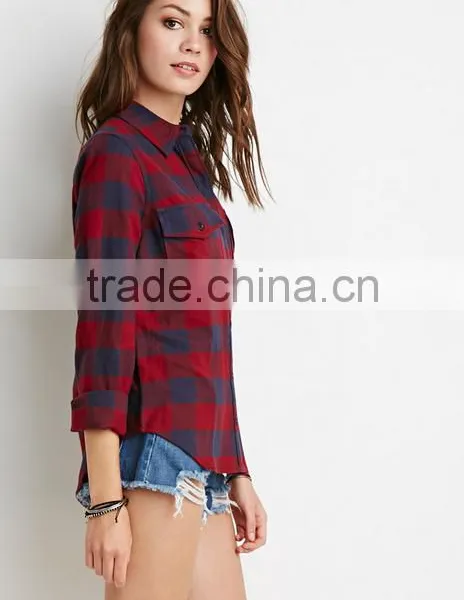 New Casual Button Down Lapel Neck Plaids Flannel Blouse Shirts photo-4