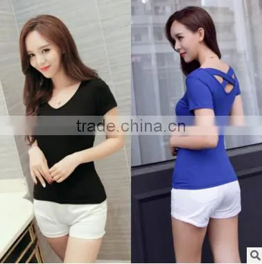 F20033B Korea Style Round Neck t Shirt Women Sexy t Shirt
