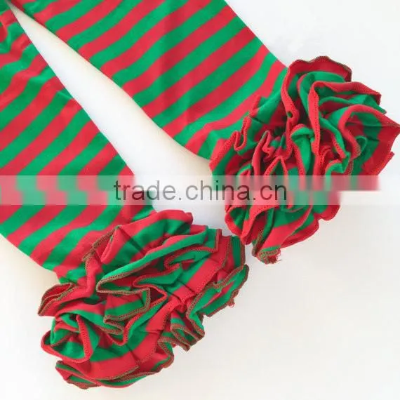 Christmas Ruffle Leggings Toddlers 95% Cotton 5% Spandex Icing Legging Red and Green Striped Pants photo-3