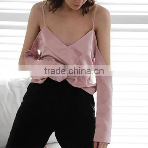 Fashion Design High Quality Long Sleeve Nightclub Top off Shoulder Lady's Blouse photo-5