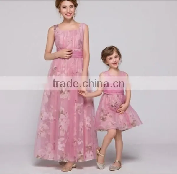 2015 New Design Floral Chiffon Mother and Daughter Clothing, Mother and Daughter Dress Design photo-2