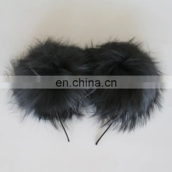 Double Pompom Hairband Lovely Fur Fashion Real Raccoon Fur Pompom Accessory photo-3