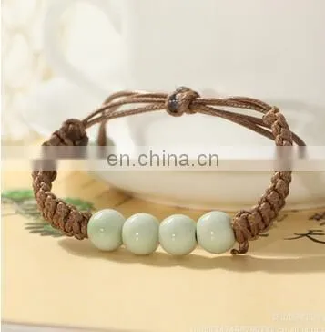 Fashion Ethnic Style Ceramic Bracelet Hand Woven Bohemia Jewelry Women 4 Colors Beads With Bell Rope Chain photo-5