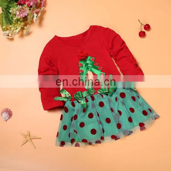 Baby Girl Child Sweet Christmas Skirt Gift Bowknot Ruffle Lace Hemline Round Collar Long Sleeve Dress photo-2