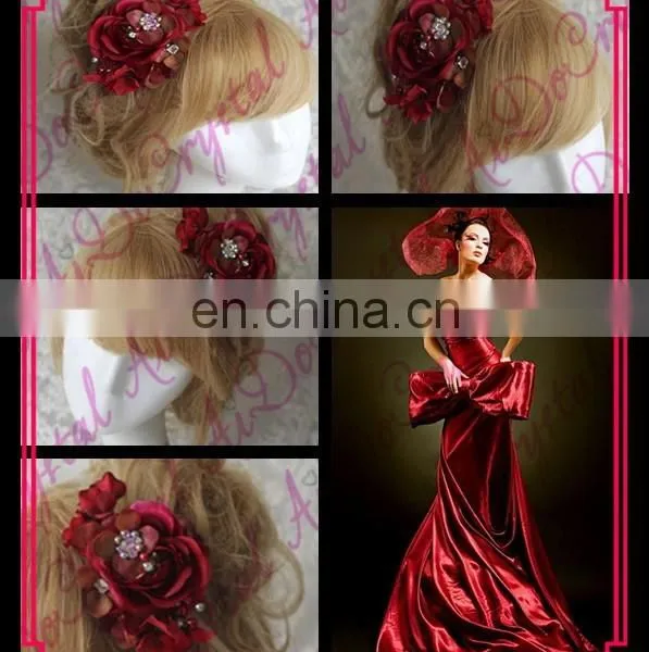 Aidocrystal SALE Wedding Accessory Red Hair Clip Bridal Accessory Hair Flower Clip, Handmade Wine Red Flower Hair Clip Shenzhen