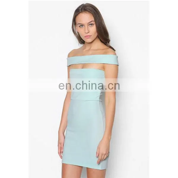 Sexy off Shoulder Dress Fashion Women Clothing Strapless Blue Bodycon Dress photo-3