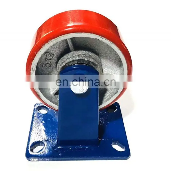 Extra Heavy Load Cast Steel 0.6mm Steel Shaft Turning Brake PU Castor Roller Wheel photo-3