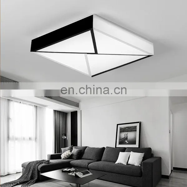 Modern Black and White Simple Atmosphere Wrought Iron Rectangular Dimming LED Living Room Ceiling Light photo-5