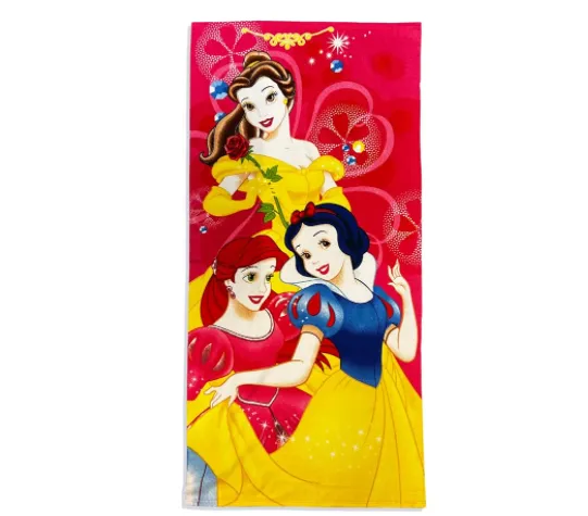Princess Girls Elegant and Graceful Snow White Cinderella and Rapunzel Purple Beach Towel