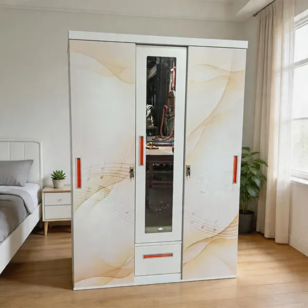 Custom Colors Knock‑down Printed Steel Wardrobe 3‑Door & 4‑Door Multi‑functional Clothes Storage Cabinet With Mirror And Drawers For Export