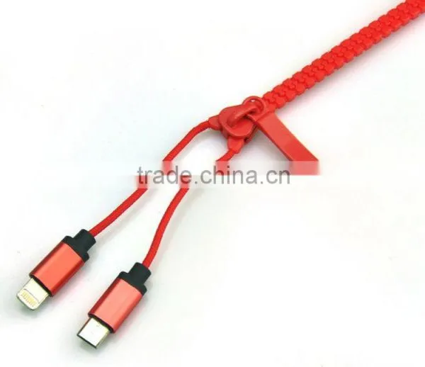 High Speed 2 in 1 Zipper USB Cable Multi USB Charging Connector Cable For Smartphone photo-3