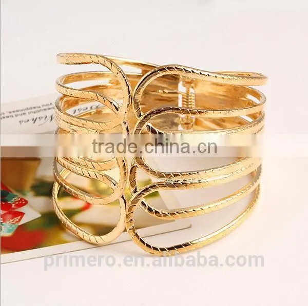 Punk Fashion Gold Plated Wide Bangle Geometry Hollow Cuff Bracelets Adjustable photo-2