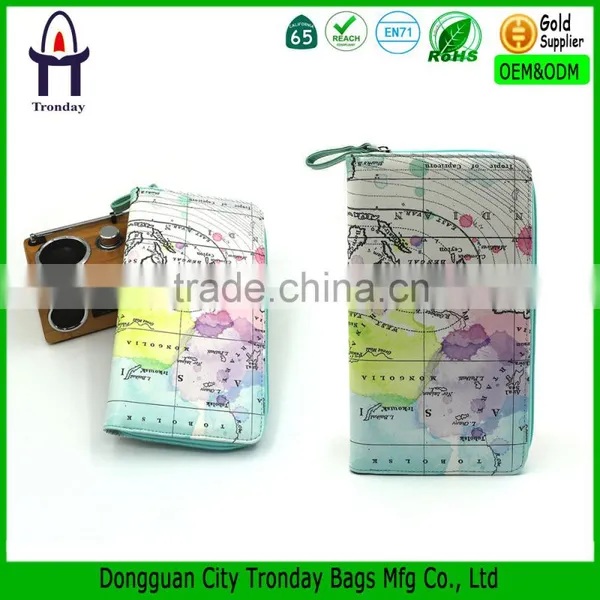 Leather PU World Map Print Card Holder Pouch Wallet With Zipper Quality Choice