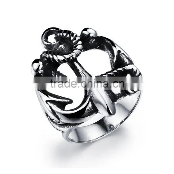 Latest Fashion Antique Stainless Steel Anchor Design Gey Men Ring photo-2