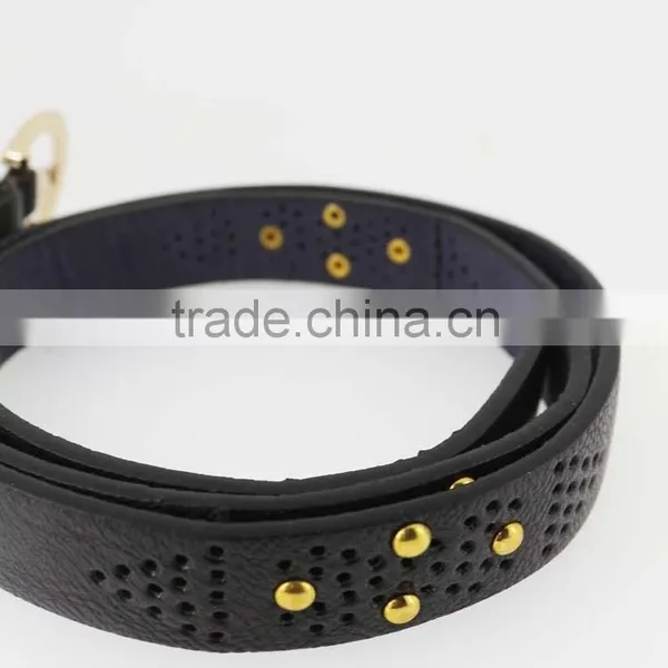 Women's Fashion Metal Studded Black Leather Belt With Shiny Gold Buckles in Yiwu photo-6