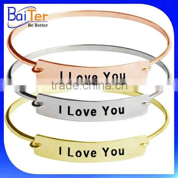 2016 Trend Silver Stainless Steel Personalized Mantra Bangle Bracelet for Women photo-6