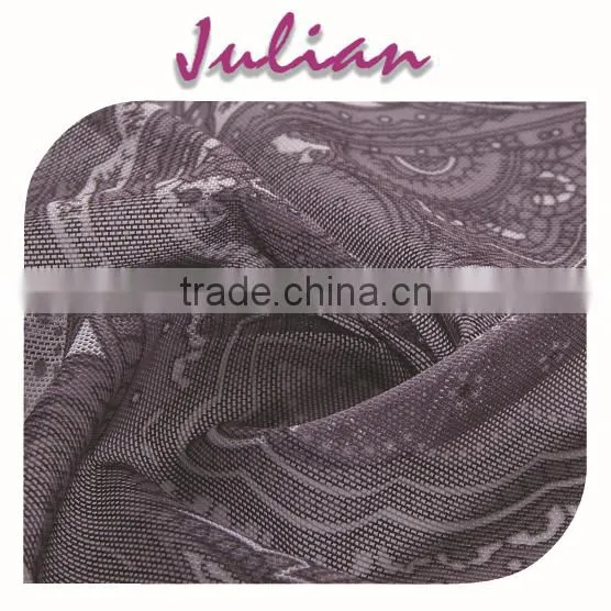 Grey Cashew Nuts Flower Mesh Spandex Polyamide 7020 Elastic Print Fabric