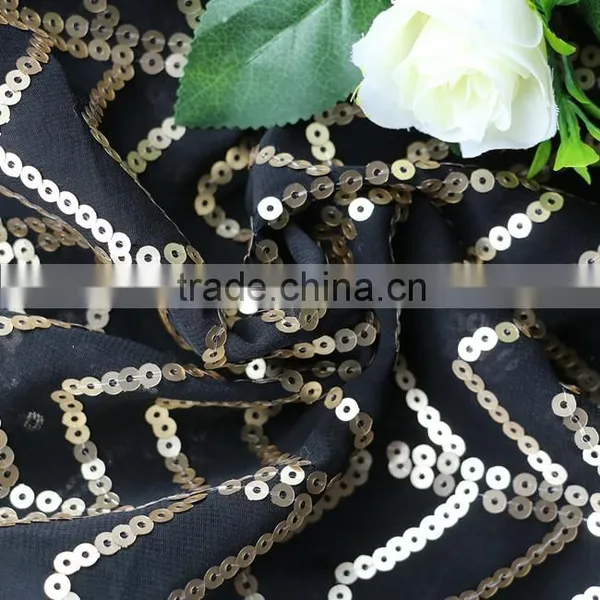 Polyester Chiffon Fabric Gold Sequin Fabric Polyester Chiffon photo-4
