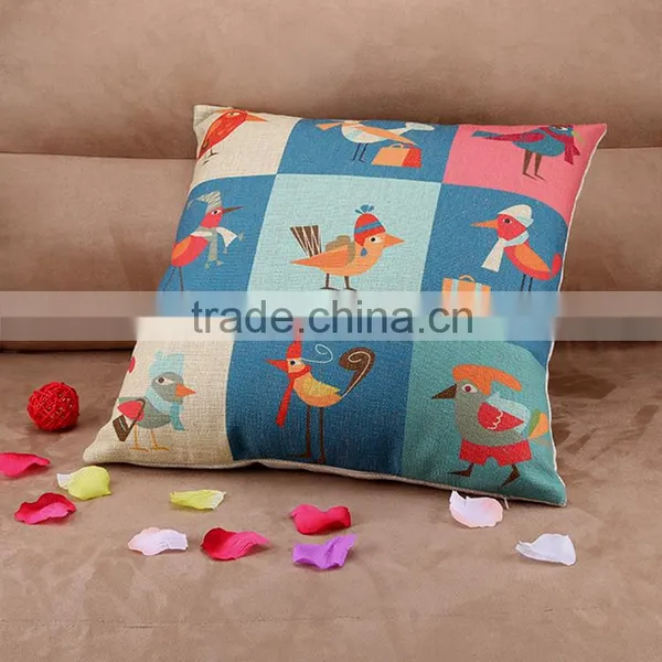 2015 Cotton and Linen Hold Pillow Cartoon Illustration Wind Happy Bird Cushion Cover photo-5